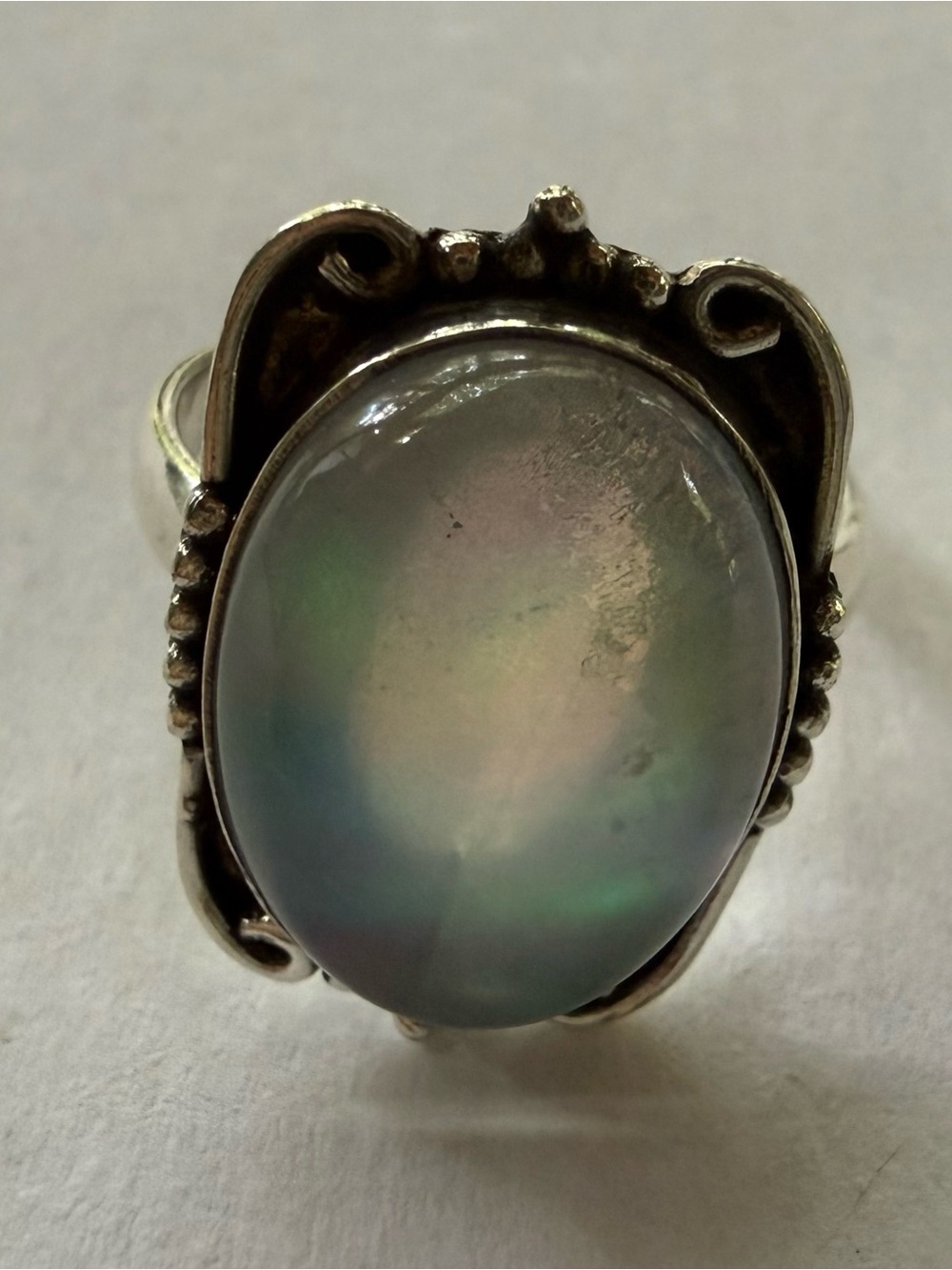 Size 10 Silver Plated Opalite Statement Ring